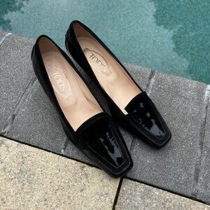 Tods Patent Black Leather Kitten Heels Sz 36.5 EU
